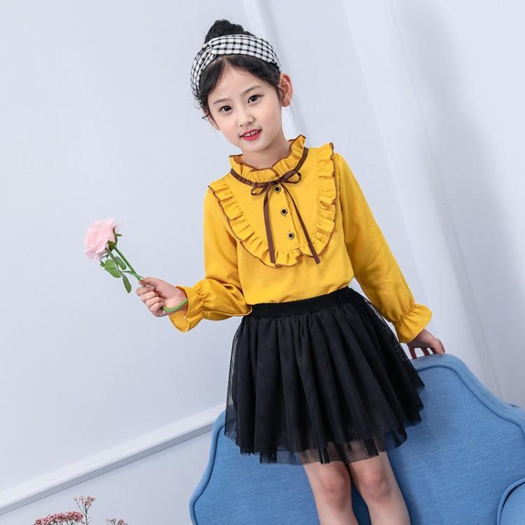 Girls' shirt 2022 spring new middle and big children's Korean version of the foreign style top girl striped long-sleeved ruffle shirt