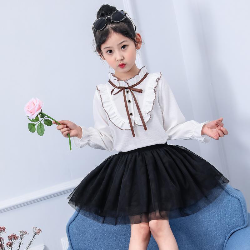 Girls' shirt 2022 spring new middle and big children's Korean version of the foreign style top girl striped long-sleeved ruffle shirt
