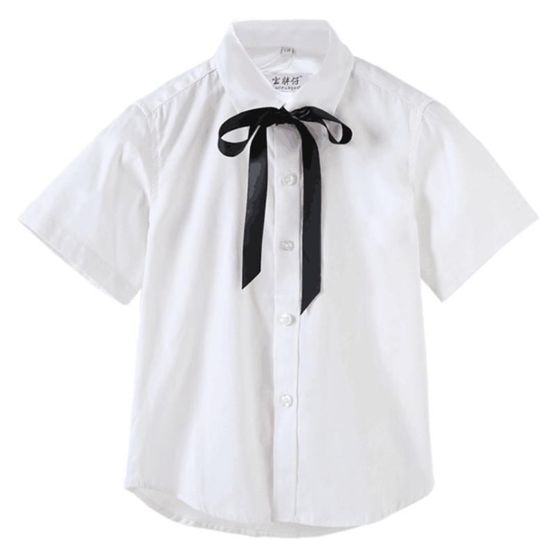 Girls short-sleeved shirt 2020 summer children's bowknot college wind big boy student top white shirt