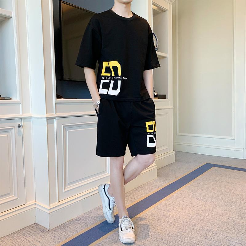 男士短袖t恤夏季休闲运动套装韩版潮流搭配帅气一套潮牌男装衣服