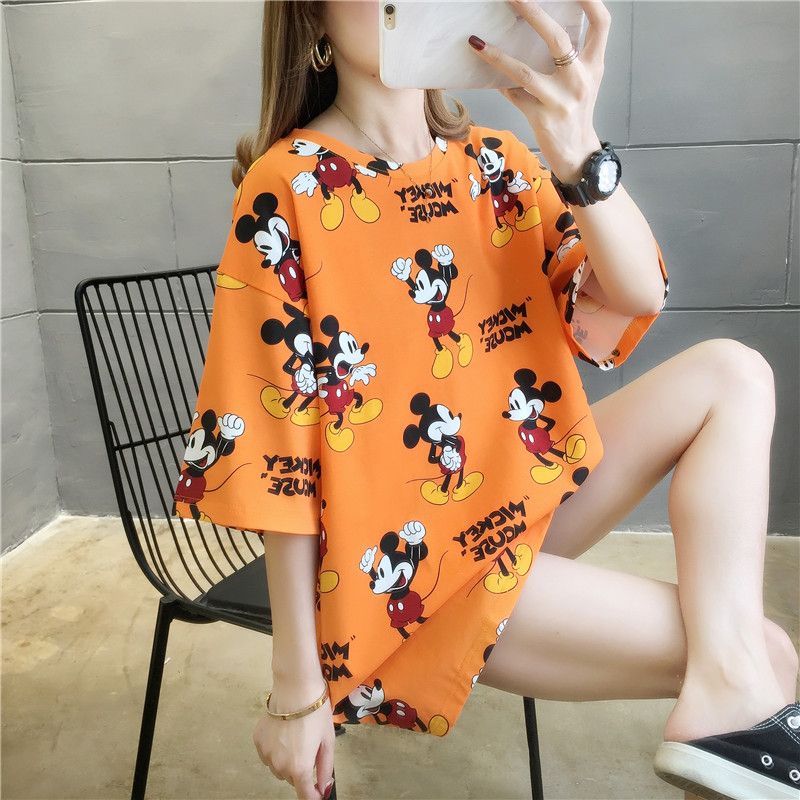 Short sleeve T-shirt women's new lazy style cartoon mouse men's and women's loose round collar students' casual and versatile clothes