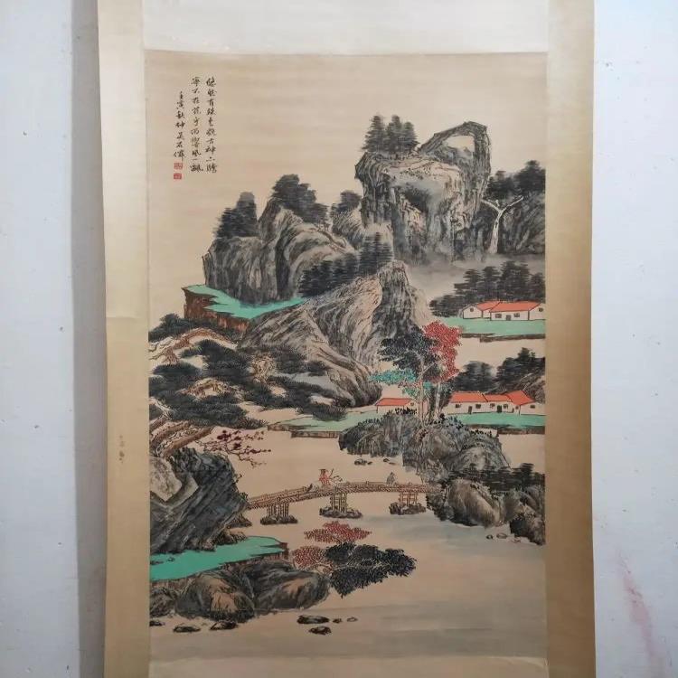 983古玩古董收藏老字画纯手绘中堂画 吴石仙山水图b1184