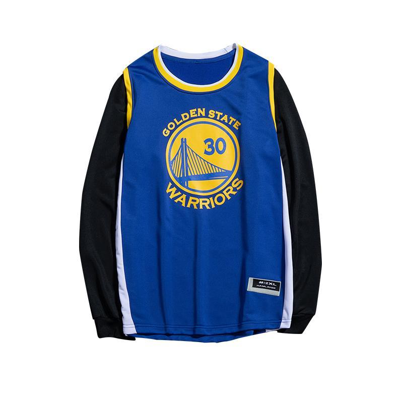 假两件球衣男女湖人队詹姆斯球衣欧文库里运动长袖篮球服卫衣韩版-图6