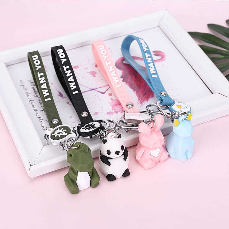 Creative cartoon geometric section animal key chain pendant cute dinosaur panda car bag decoration small gift