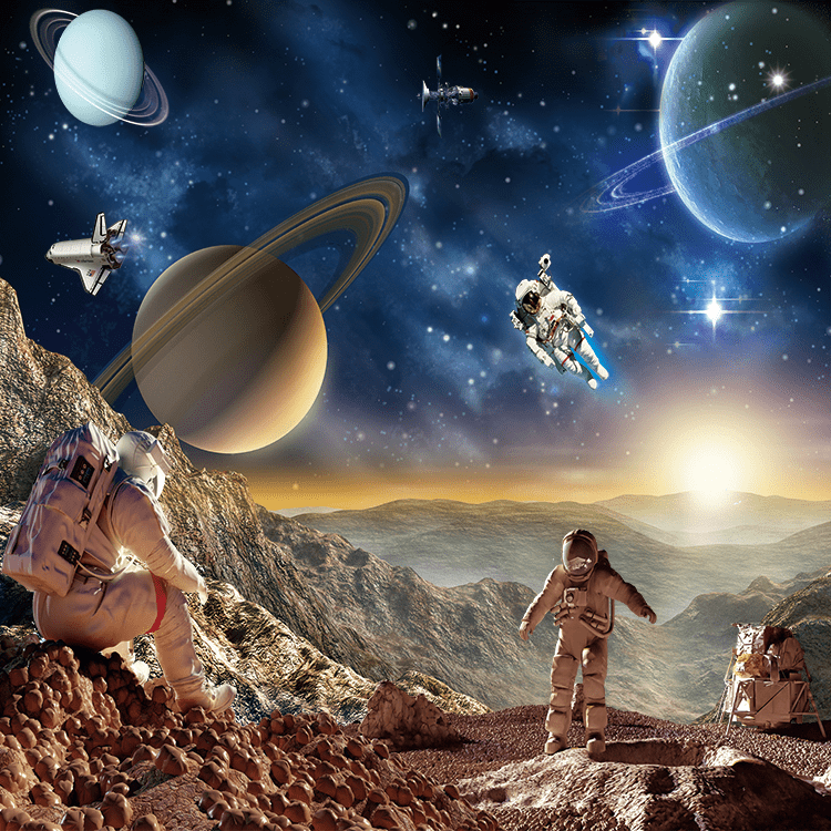 宇宙星空地球太阳太空宇航员太空墙画墙贴画壁画贴纸壁纸自粘墙纸 虎窝拼