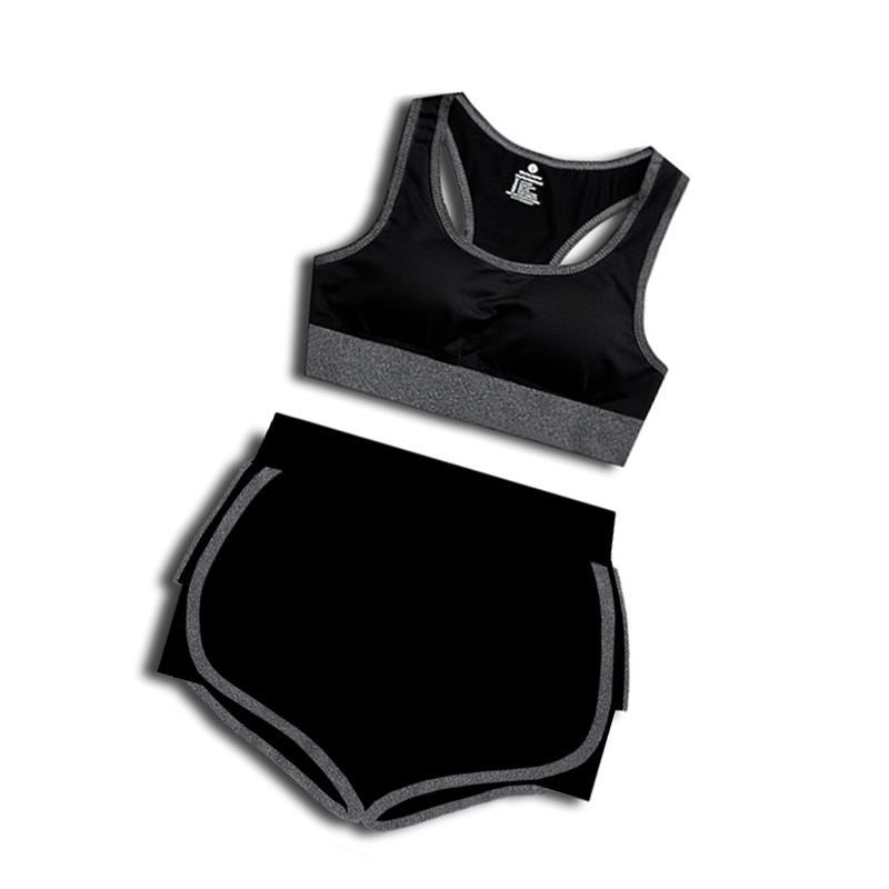Yoga suit women's bra pants two piece set with chest cushion gym sportswear running suit vest shorts women