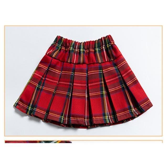 2020新款女童学院风百褶裙安全裤格子半身裙中童装 红色格子短裙