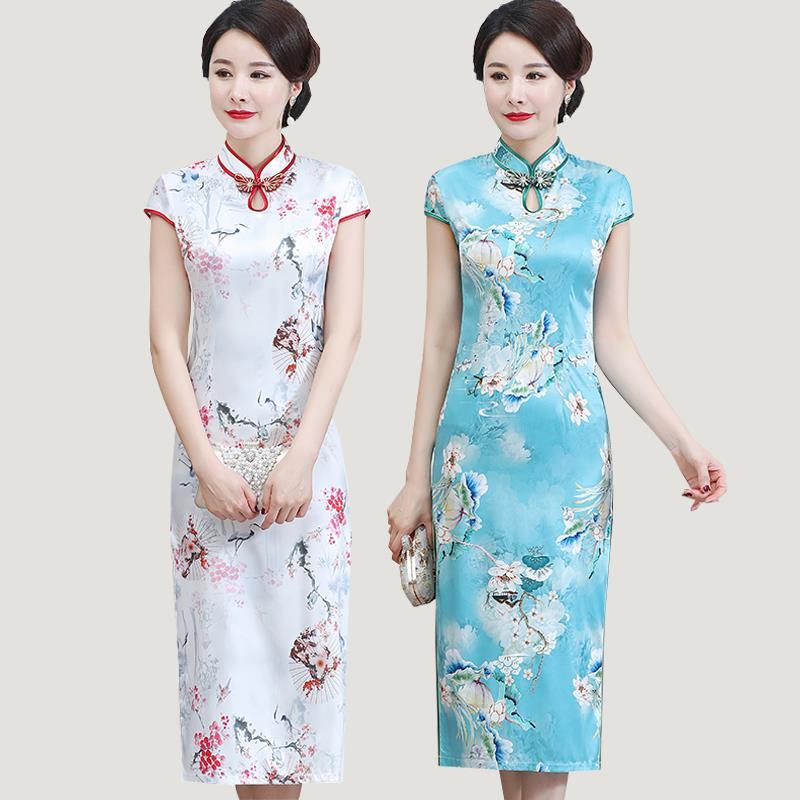 中老年夏季新款短袖旗袍式连衣裙气质妈妈夏装中国风复古改良旗袍