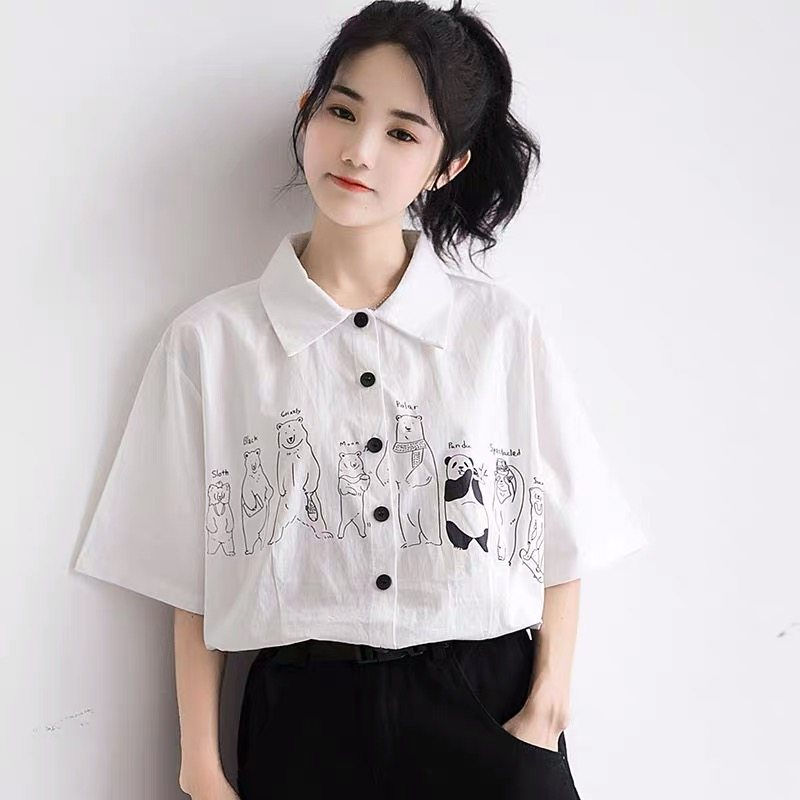 2020 summer new retro Hong Kong style white short sleeve shirt Korean loose student leisure Japanese shirt