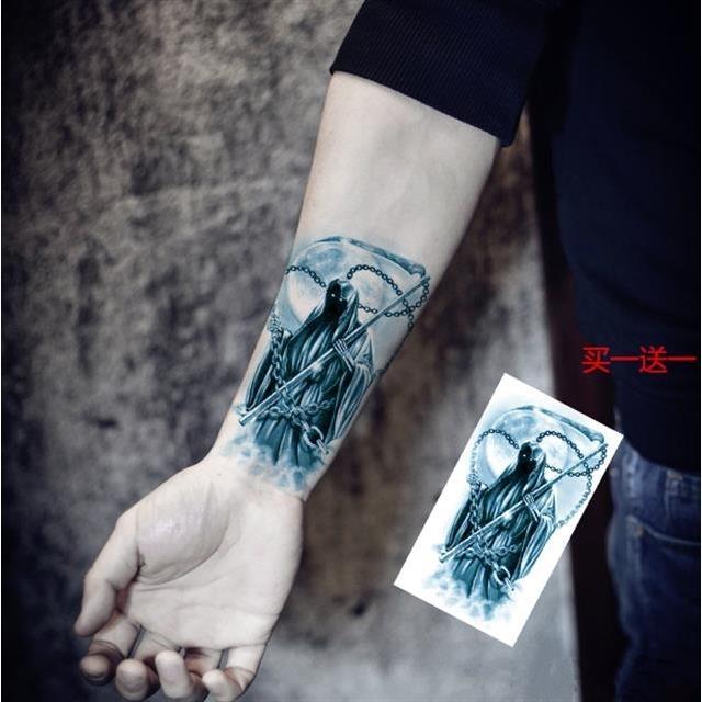 纹身贴防水男 花臂死神纹身刺青贴纸 月下死神包小臂纹身个性另类
