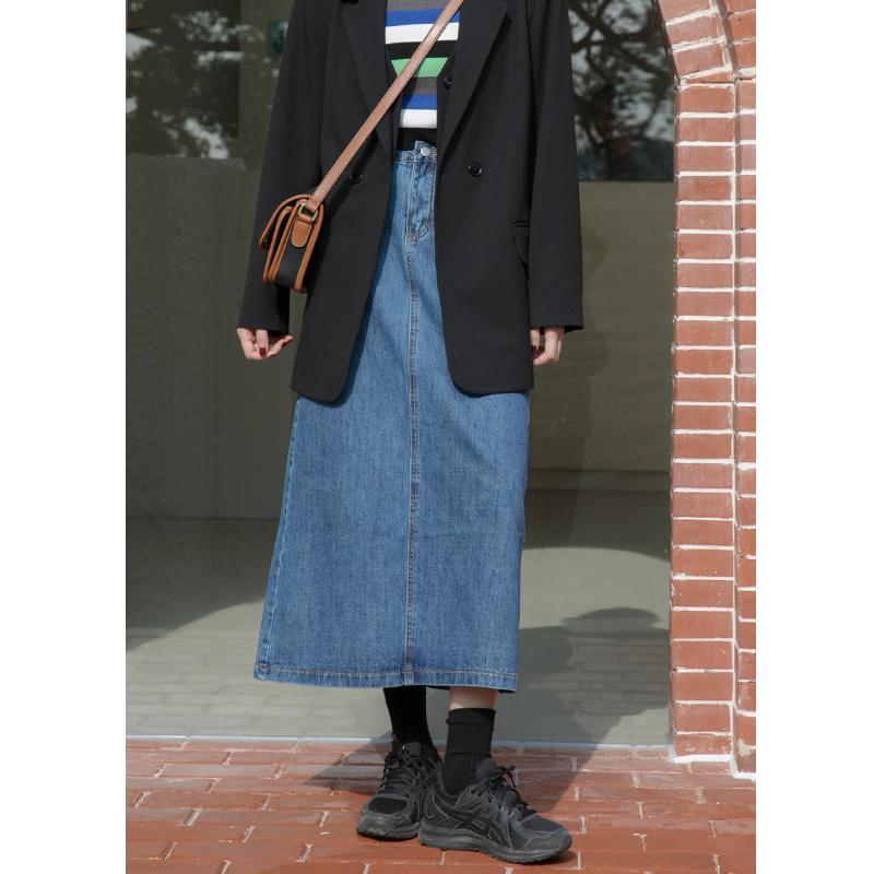 2023 spring and autumn new slit denim skirt female BF retro Hong Kong style high waist slim ins all-match mid-length skirt
