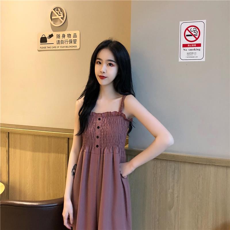 Summer Korean version of INS loose wooden ear edge bra show slim slim slim slim fit sleeveless suspender wide leg Jumpsuit girl student trend