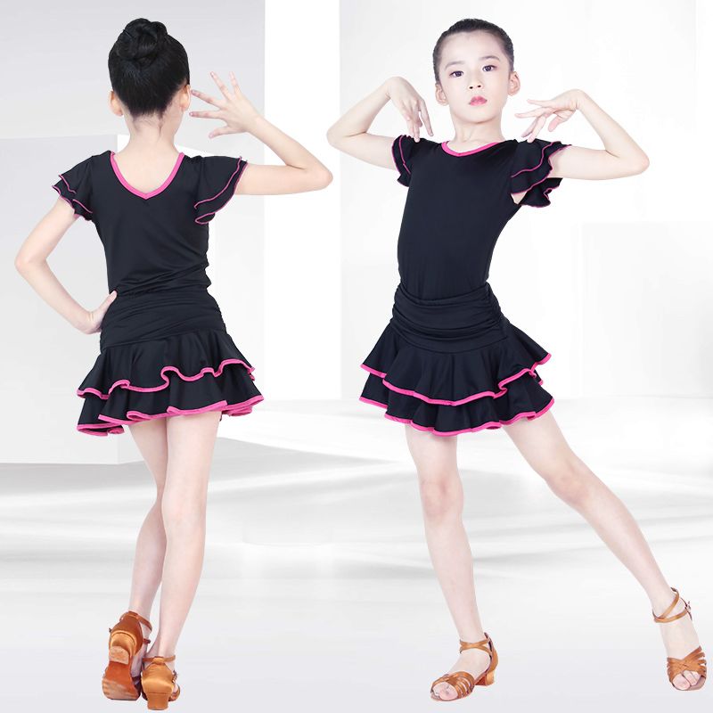 儿童拉丁舞服装短袖套装女童夏季舞蹈服练功服女孩拉丁舞裙演出服