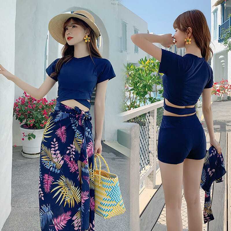 2023 Xiaoxiangfeng Swimsuit Women's Three-piece Korean Hot Spring Sexy Bikini Skirt Small Chest Gathered Split Swimsuit