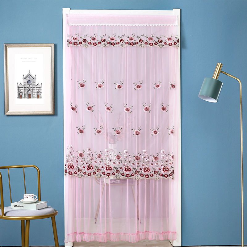 卧室魔术布艺蕾丝隔断打孔门帘纱帘