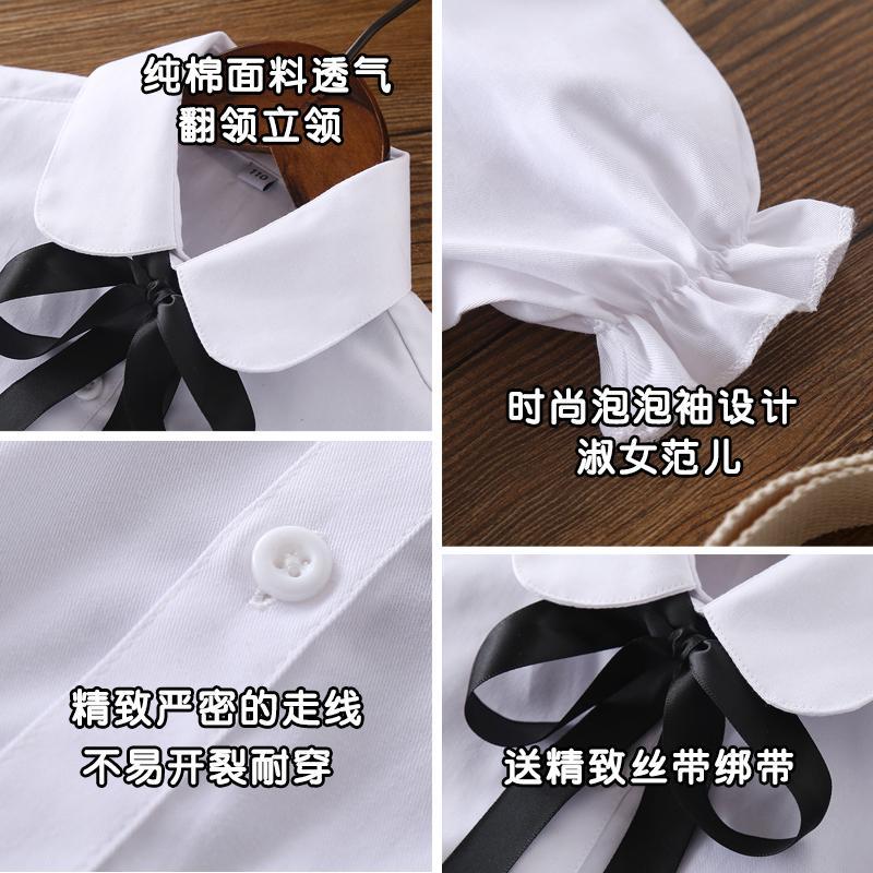 Summer college style girls' bubble sleeve white bow tie baby shirt children's Short Sleeve Shirt