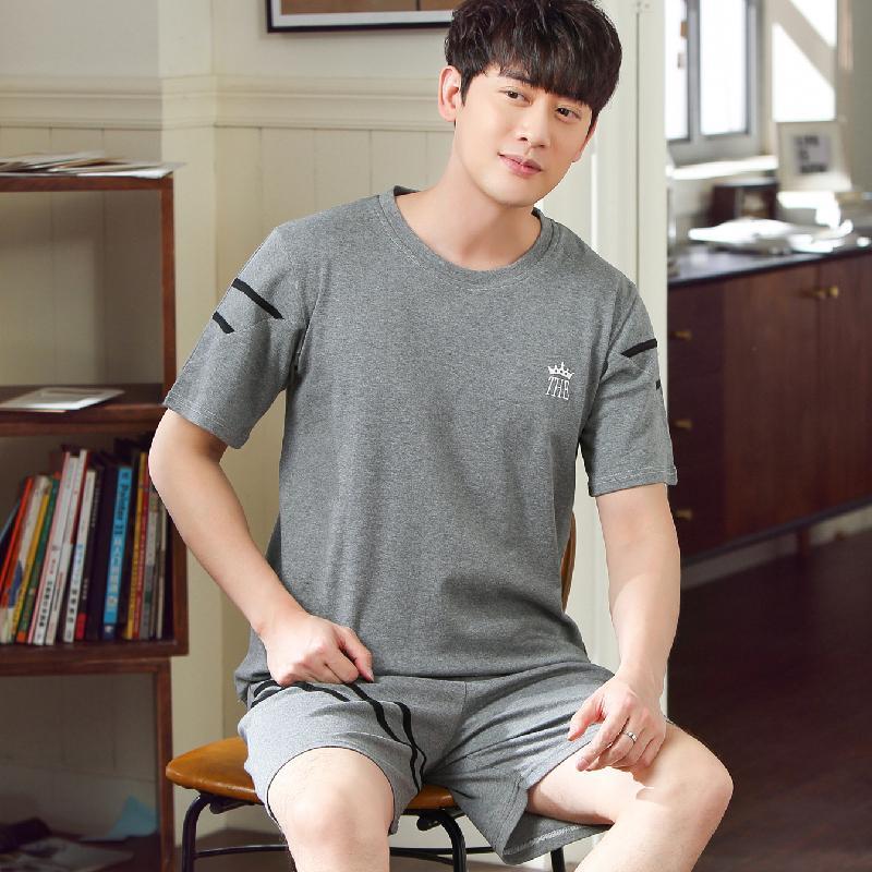 Summer short-sleeved pajamas men's cotton shorts summer men's thin section plus fat XL cotton men's home clothes