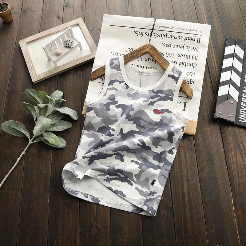 2023 new summer boys' vest pure cotton camouflage medium and large children's vest sleeveless boy suspenders Korean version thin