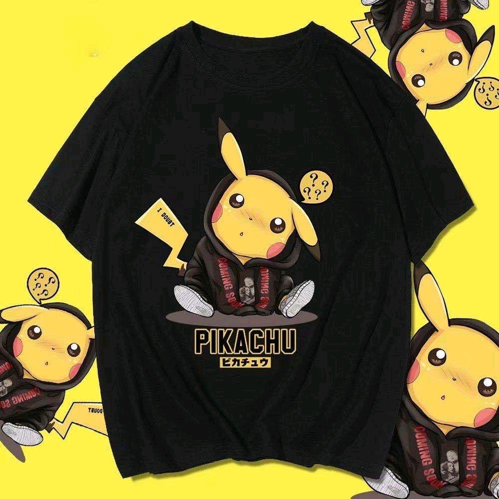 Summer new Pikachu cartoon printing Japanese anime short sleeve t-shirt men's casual lovers' T-shirt