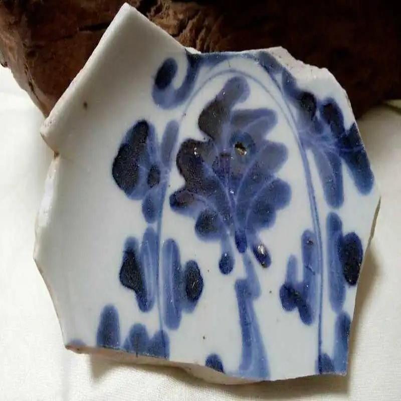 明代末莱芙菜纹青花瓷盘古瓷片  包真老宋元清代瓷壶老瓷片标本