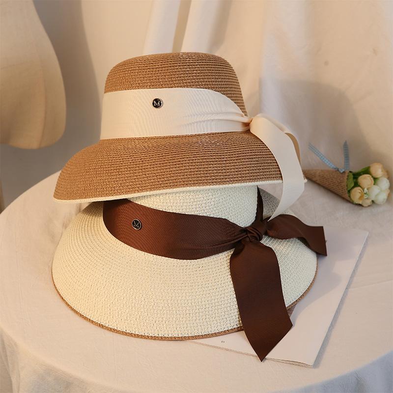 Retro French Hepburn white net red straw hat sunshade hat sunscreen Beach Hat female summer sun fisherman hat