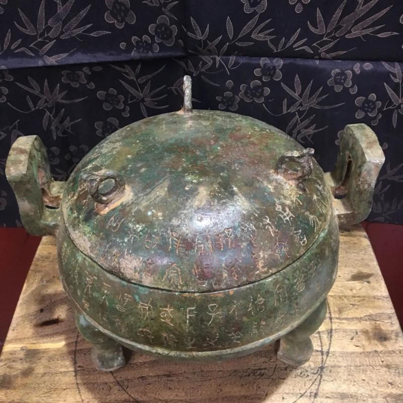 晓乐古玩西周汉代老物件青铜器三足双耳青铜鼎红斑绿锈精品摆件
