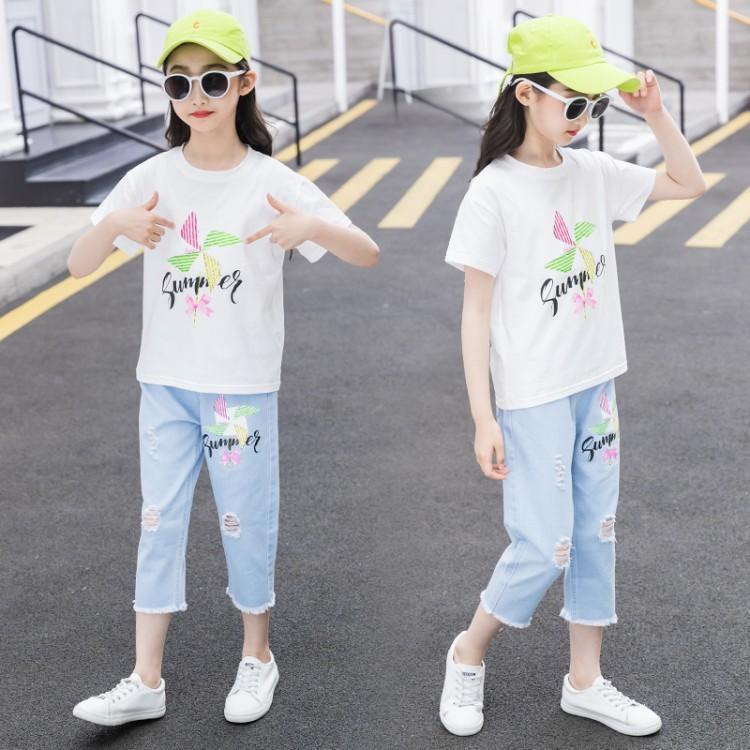 女童夏裝套裝4-14歲小女孩薄款牛仔短褲短袖兩件套兒童衣服夏季新