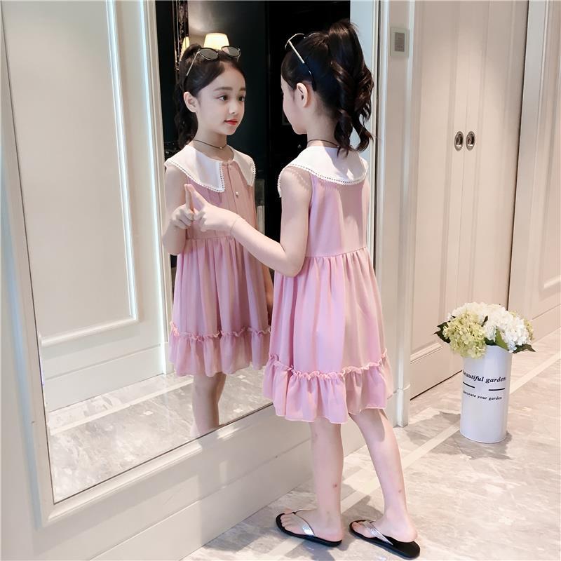 Girls' summer dress 2020 new style big girls' foreign style waist closing chiffon skirt children's little girl princess skirt