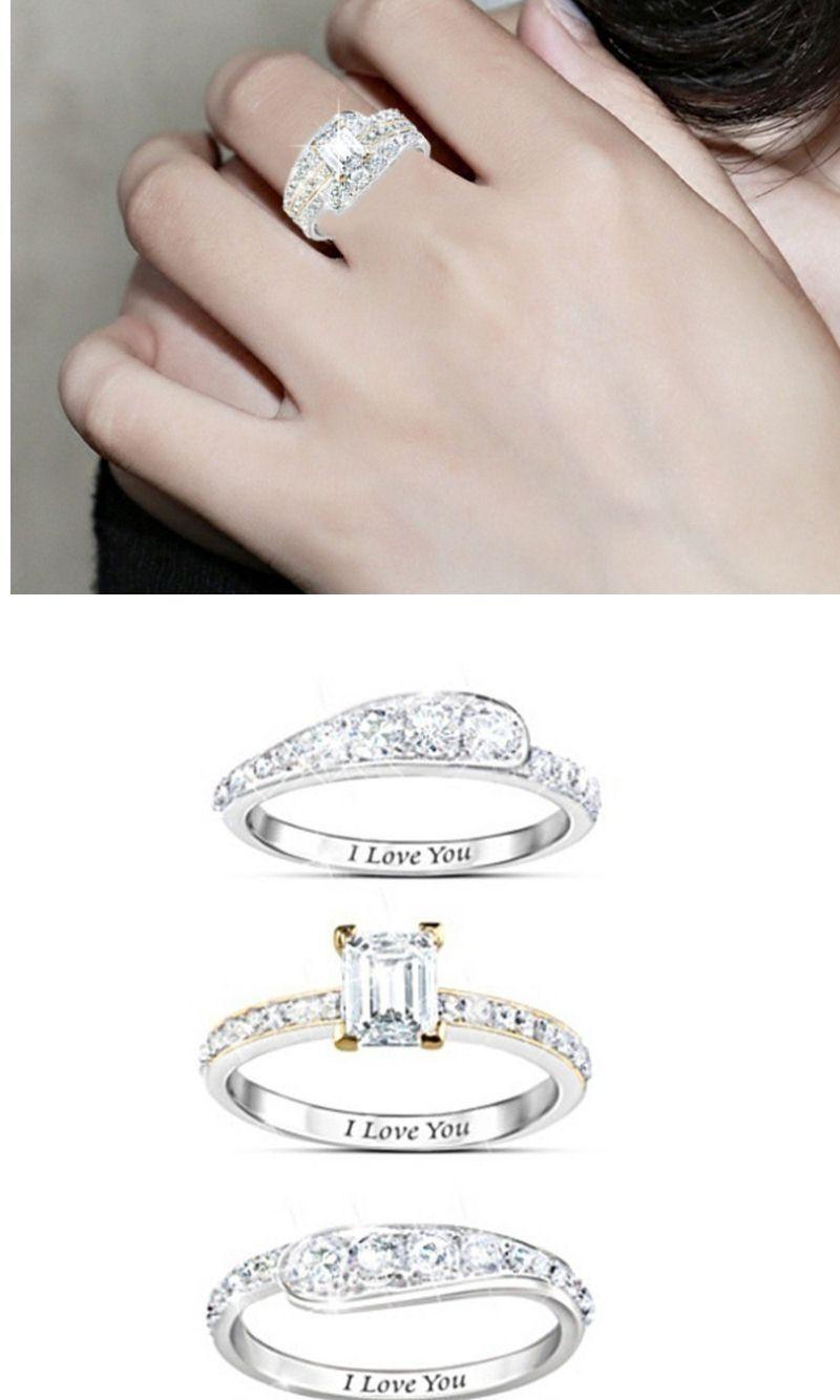 Micro-set Diamond Ring Three-piece Set For Women Engagement_voghion.com