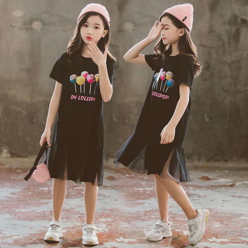 Summer girls' dress Korean 2020 new cotton black print casual dress