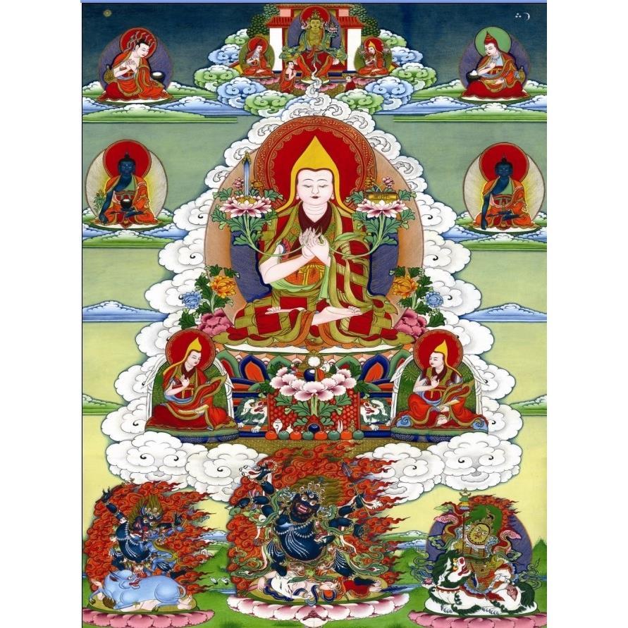 宗喀巴大师佛像结缘藏传佛教密宗佛菩萨画像挂画唐卡照片塑封