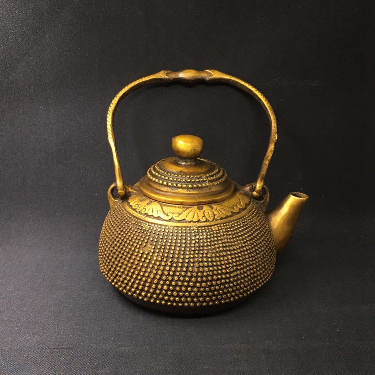 纯铜茶壶黄铜茶壶古代老式老茶壶铜壶五福同寿提壶风