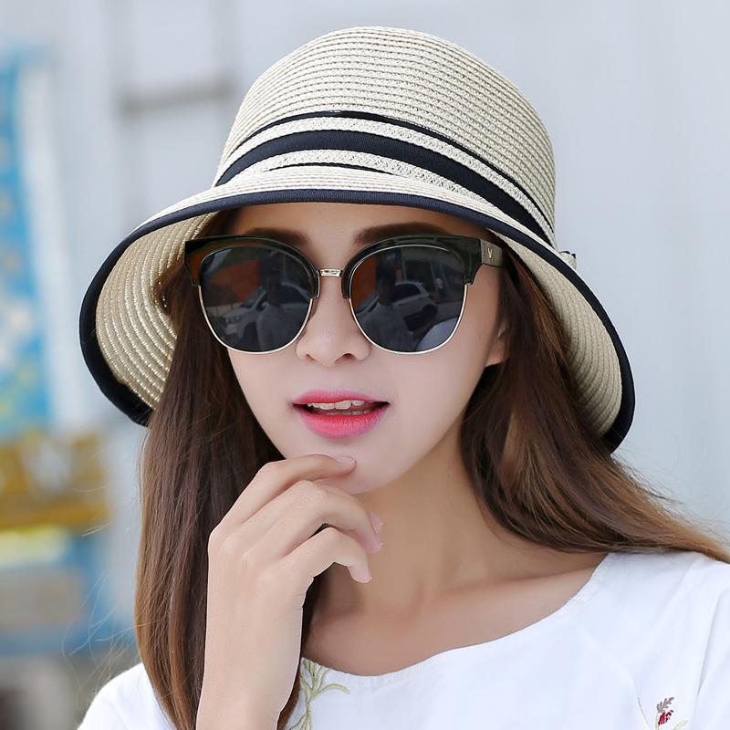 Sun hat female summer sun hat Korean version sunscreen hat beach hat bow cool hat casual fisherman hat basin hat