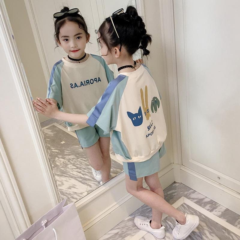 女童短袖套装新款韩版夏装儿童中大童洋气运动休闲短裤两件套