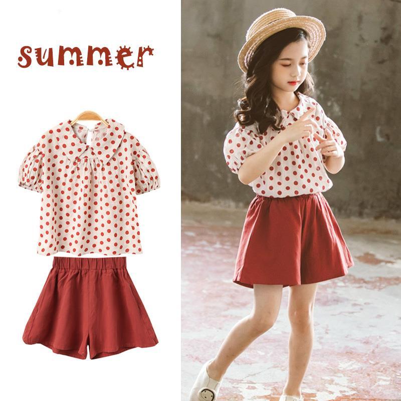 Girls' summer wear 12 loose wide leg pants 2021 new 7-year-old girl 8 pure cotton shorts summer suit