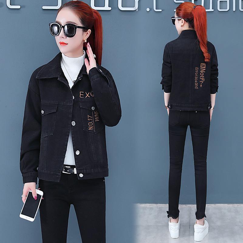 80-200kg large denim jacket for women spring and Autumn New Korean fashion embroidery loose and thin denim top