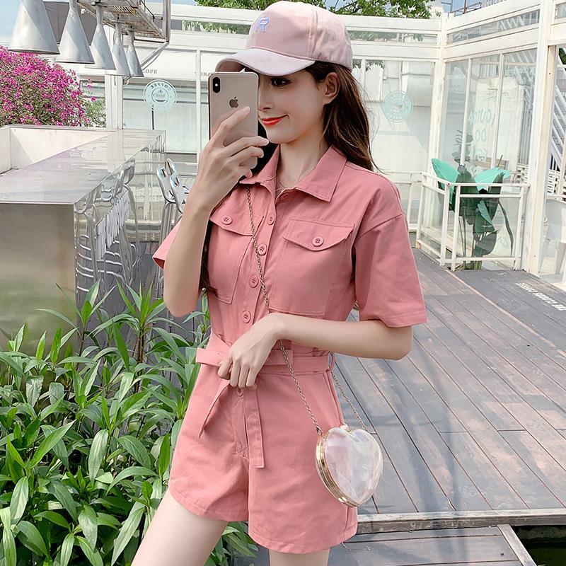 2020 new slim slim and tall Jumpsuit overalls workwear shorts pink casual Jumpsuit women's summer