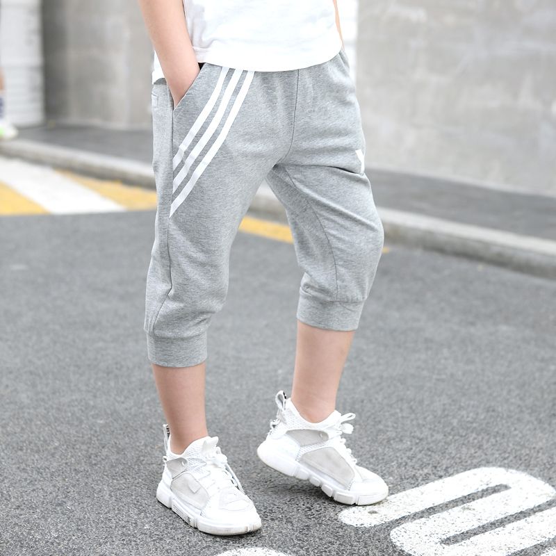 Boys' trousers summer pants sports knitting children's boys' middle school children's casual 7-point loose middle school children's shorts are thin