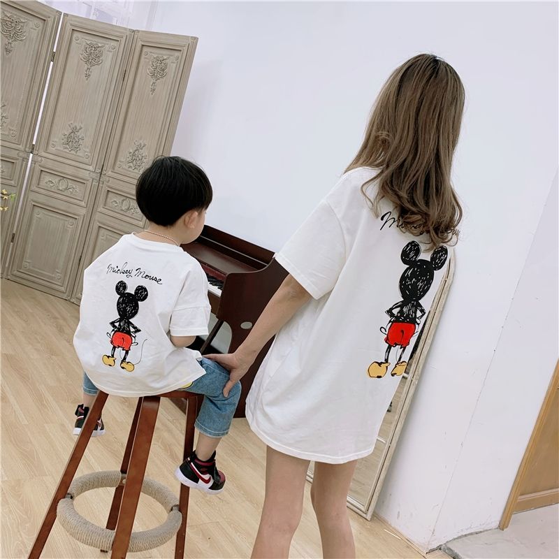 Summer new boys' and girls' cotton printed bottomed shirt Mickey parent-child top children's Short Sleeve T-Shirt