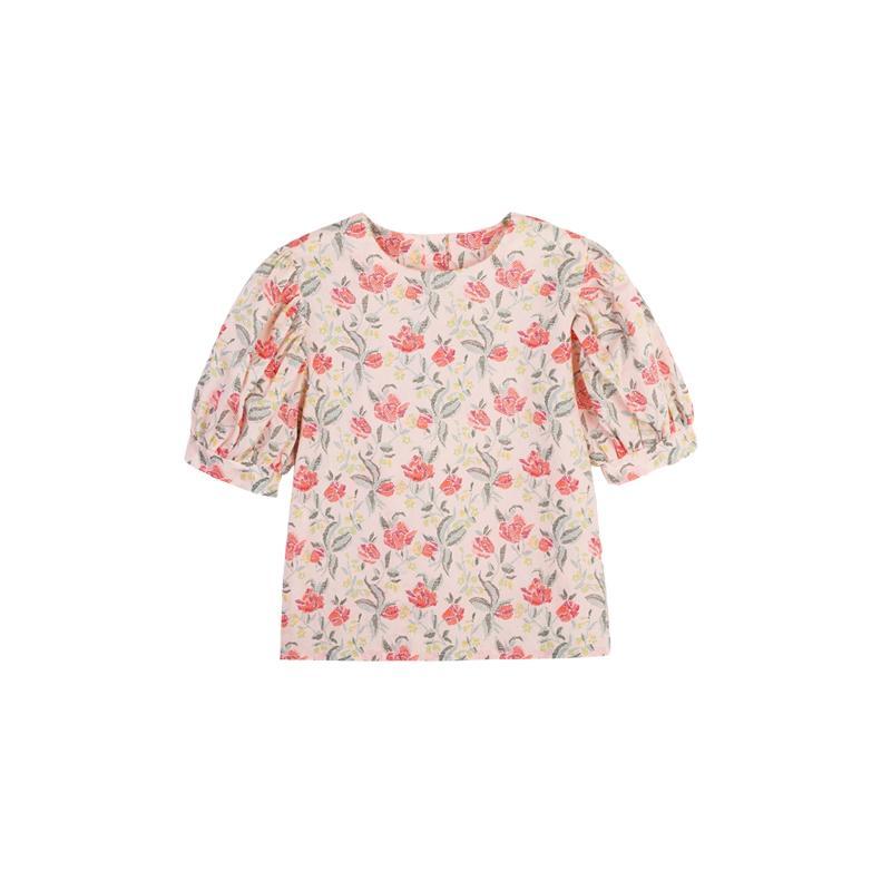 Magic bean baby children's bubble sleeve sweet flower top summer new style girl baby retro style short sleeve shirt