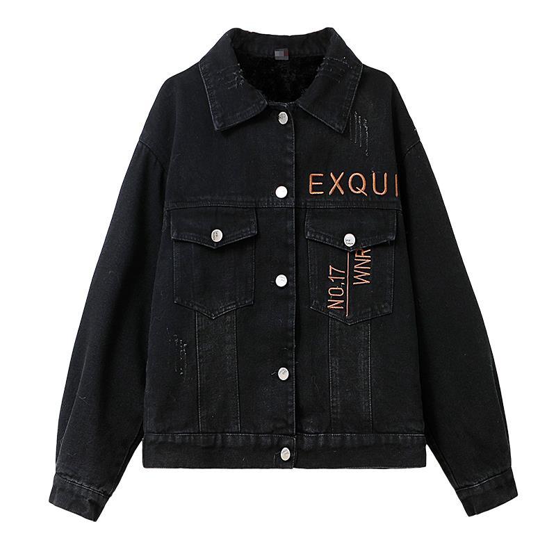 80-200kg large denim jacket for women spring and Autumn New Korean fashion embroidery loose and thin denim top