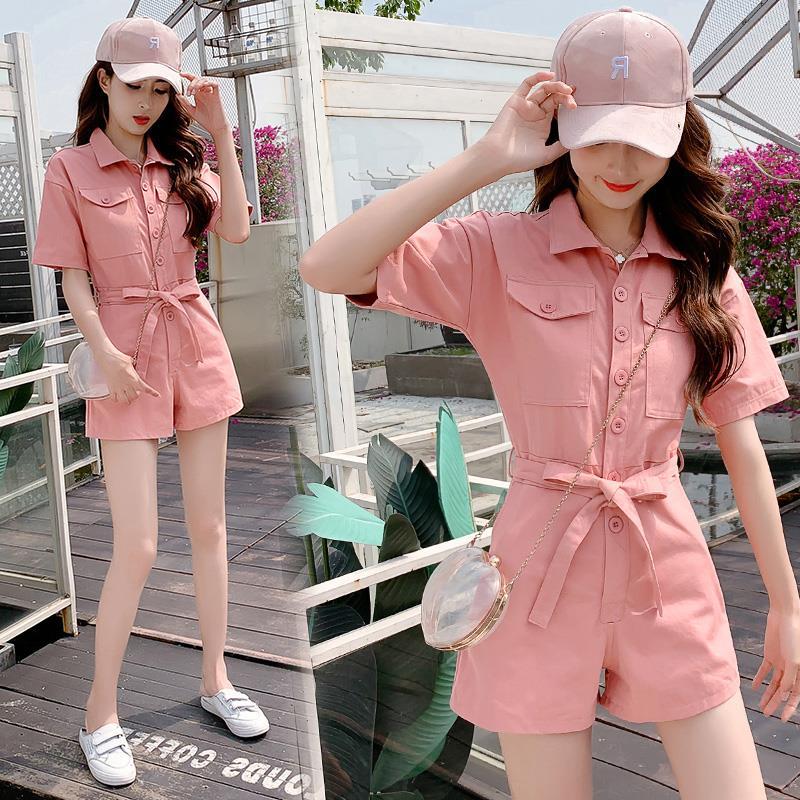 2020 new slim slim and tall Jumpsuit overalls workwear shorts pink casual Jumpsuit women's summer