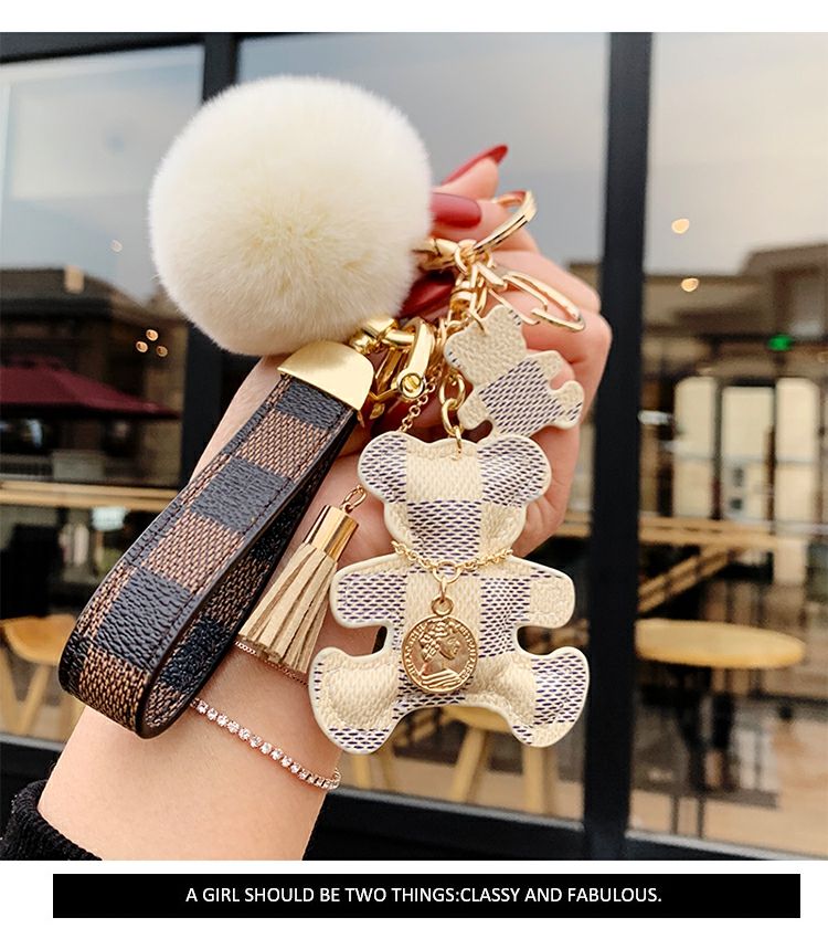 歐美潮流鑰匙扣女創意小熊皮質個性汽車鑰匙鏈圈男女情侶包包掛件-妮妮百貨