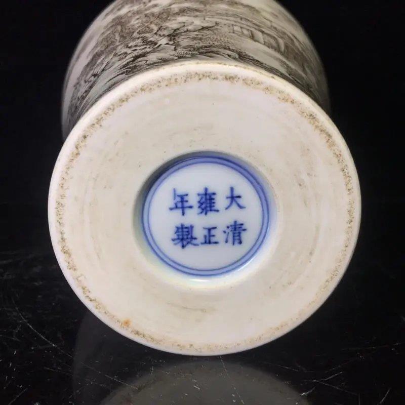 古董古玩收藏大清雍正年制古瓷器老瓷器墨彩山水纹梅瓶摆件老物件
