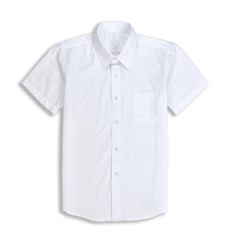 夏季男童纯棉白衬衫短袖薄款儿童白色半袖衬衣小学生校服表演出服