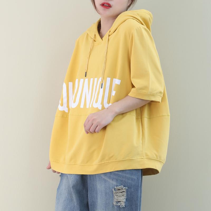 大碼女裝200斤夏裝韓版寬鬆t恤女2023新款文藝拼接連帽短袖衛衣女