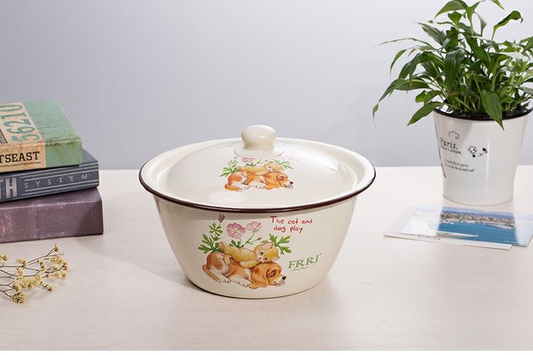 搪瓷盆带盖厨房饺子和面盆搪瓷碗带盖老式怀旧加厚猪油盆汤盆家用
