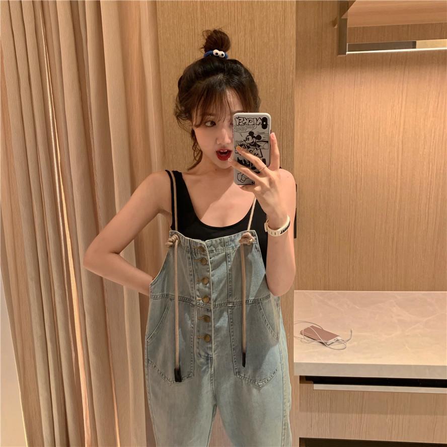 Retro High Waisted reduced age Harlan jeans pants for women summer new loose and slim suspender Jumpsuit pants Zichao