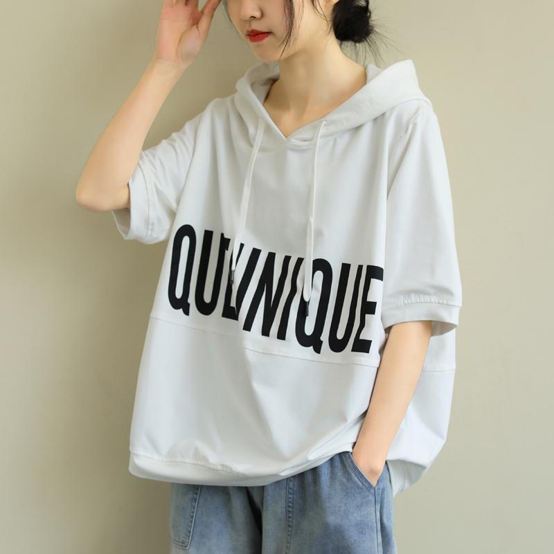大碼女裝200斤連帽t恤女2023新款衛衣女韓版潮短袖女學生韓版寬鬆