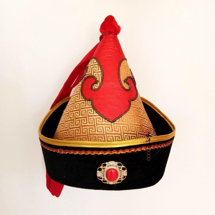 蒙古族男帽 男士蒙古帽尖顶大男帽少数民族舞蹈演出服饰帽子包邮